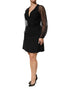Emporio Armani Black Sheer Sleeve Belted V-Neck Mini Dress